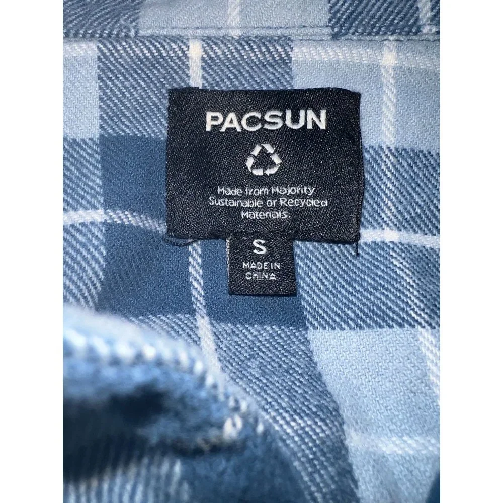 Pacsun Shirt Mens Small Blue Plaid Short Sleeve Button Front - Picture 9 of 9